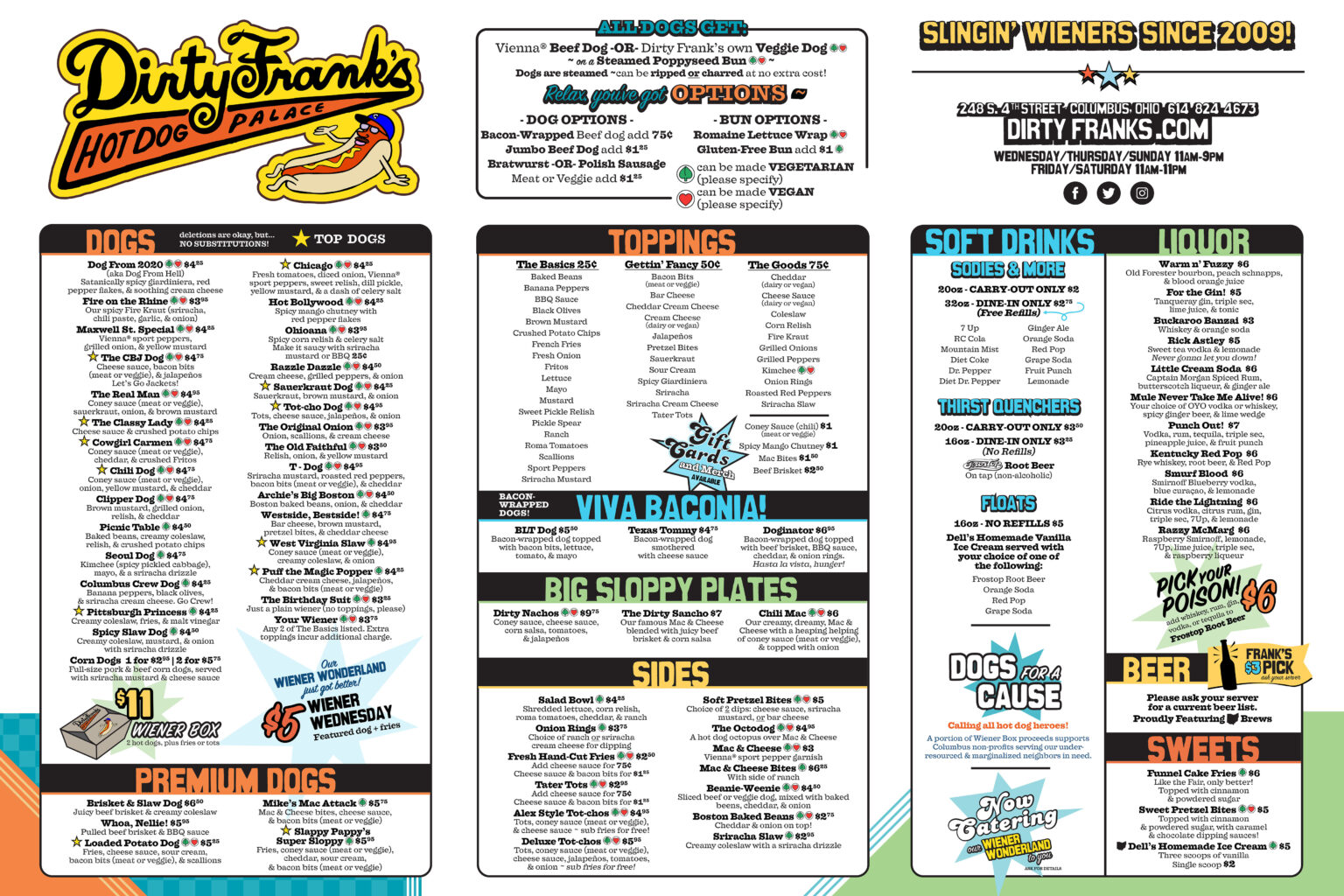 Menu Dirty Frank's Hot Dog Palace